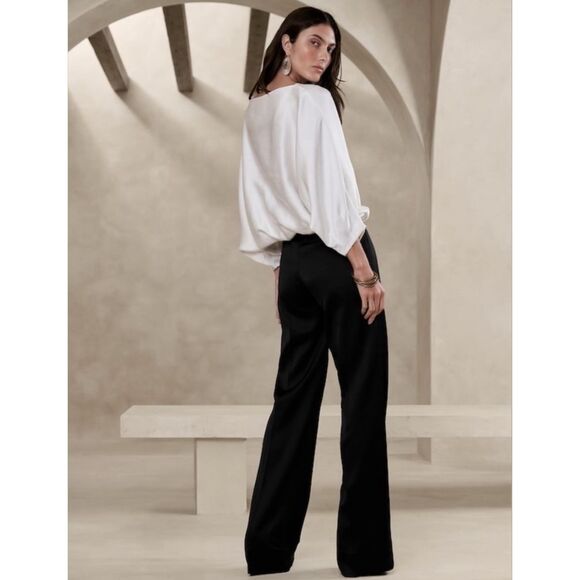Banana Republic Alix Italian Satin Wide Leg Pants 6 Black - Picture 2 of 8